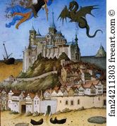 St Michael Art Print - Les Trä�s Riches Heures Du Duc De Berry. St. Michael. Detail