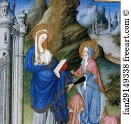 Visits Art Print - Les Trä�s Riches Heures Du Duc De Berry. Mary Visits St. Elisabeth. Detail