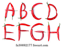 free art print of letter p composed of green and red chili peppers composed letter