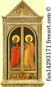 Linaiuoli Art Print - Linaiuoli Tabernacle: The Evangelist Mark And The Apostle Peter (Wings Closed)