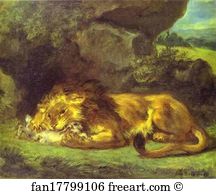 Devouring Art Print - Lion Devouring A Rabbit