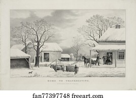 Currier Ives Art Print - Lithograph, Home To Thanksgiving, Published By Currier & Ives ™.