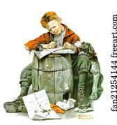 Writing Letter Art Print - Little Boy Writing A Letter