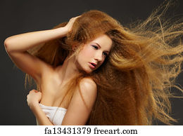 Free Art Print Of Long Haired Curly Red Haired Woman Portrait Of