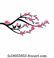 Free art print of Tree in bloom and love birds | FreeArt | fa8159743