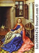 Fireplace Art Print - Madonna And Child Before A Fireplace