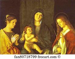 Between Art Print - Madonna And Child Between Ss. Catherine And Ursula