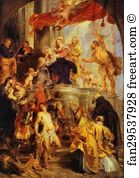 1627 Oil On Panel Gemäldegalerie Art Print - Madonna And Child Enthroned With Saints