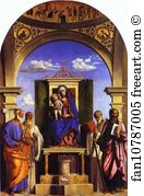Madonna And Child Enthroned With St Peter Art Print - Madonna And Child Enthroned With St. Peter, St. Romuald, St. Benedict, And St. Paul