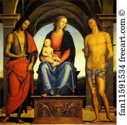 1493 Art Print - Madonna And Child Enthroned With St. John The Baptist And St. Sebastian