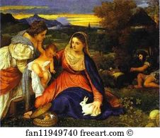 Child Art Print - Madonna And Child With St. Catherine And A Rabbit