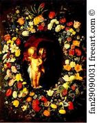 Wreathed Art Print - Madonna And Child Wreathed With Flowers