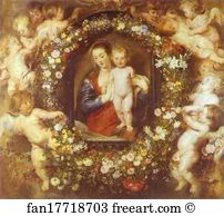 Wreath Art Print - Madonna In Floral Wreath