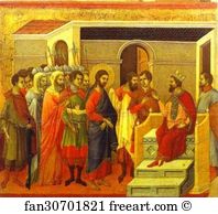1308 11 Art Print - Maestà (Back, Central Panel) Jesus Before King Herod