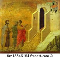 Duccio Di Buoninsegna Art Print - Maestà (Back, Central Panel) The Road To Emmaus