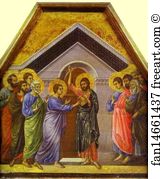 Maestà Back Art Print - Maestà (Back, Crowning Panel) Doubting St. Thomas