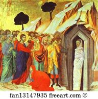 The Raising Of Lazarus Art Print - Maestà (Back, Predella) The Raising Of Lazarus