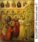 Amidst Angels And Saints Art Print - Maestà (Front, Central Panel, Detail Of) The Mother Of God Enthroned With The Christ Child, Amidst Angels And Saints