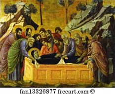 Crowning Panels Art Print - Maestà (Front, Crowning Panels) The Entombment Of The Virgin