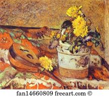 1883 Oil On Canvas Private Collection Art Print - Mandolina And Flowers