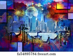 Free art print of Cartoon New York Skyline. Cartoon silhouette of the