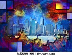 Free art print of Cartoon New York Skyline. Cartoon silhouette of the