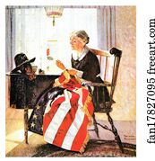 America Art Print - Mending The Flag