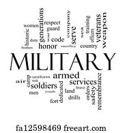 Military Art Print - Military Word Cloud Concept In Black And White
