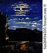 Oil On Oilcloth State Art Museum Of Georgia Art Print - Mountain At Night