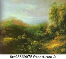 1784 Art Print - Mountain Landscape With Peasants Crossing A Bridge