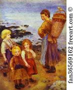 Coast Art Print - Mussel Collectors At Berneval (Coast Of Normandy)
