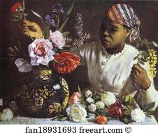 Peonies Art Print - Negress With Peonies