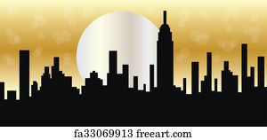 Free art print of Cartoon New York Skyline. Cartoon silhouette of the