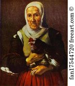 Old Woman With A Hen Art Print - Old Woman With A Hen