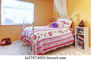 Free Art Print Of Girls Bedroom With Many Toys And Purple Bed