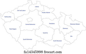 Free art print of Czech Republic outline map administrative regions ...