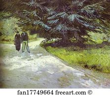 Couple Art Print - Park With A Couple And A Blue Fir Tree