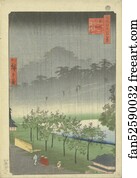 Rain Art Print - Paulownia Plantation At Akasaka In The Evening Rain