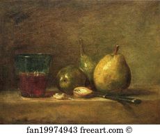 Wine Glass Art Print - Pears, Walnuts, And A Glass Of Wine