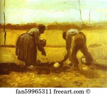 Man Woman Art Print - Peasant Man And Woman Planting Potatoes