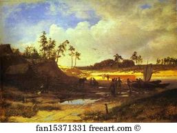 Omsk Art Print - Peasants With A Boat On A Sandy Beach