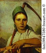 Rake Art Print - Pelageya. Peasant Woman With Scythe And Rake