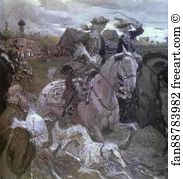 Petrovna Art Print - Peter Ii And Princess Elizabeth Petrovna Riding To Hounds