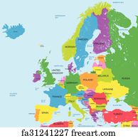 Free art print of Europe map detailed political map with lables. Europe ...