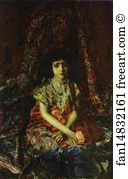 Mikhail Vrubel Art Print - Portrait Of A Girl Against A Persian Carpet