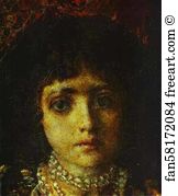Persian Art Print - Portrait Of A Girl Against A Persian Carpet. Detail