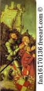 Oil On Wood The Hermitage Art Print - Portrait Of A Knight With Two Sons