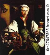 Distaff Art Print - Portrait Of A Lady With A Spindle And Distaff