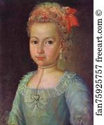 Grigory Ostrovsky Art Print - Portrait Of Anna Lermontova At The Age Of 5