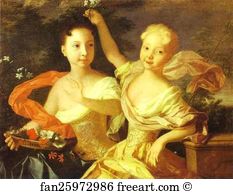 Louis Caravaque Art Print - Portrait Of Anna Petrovna And Elizaveta Petrovna